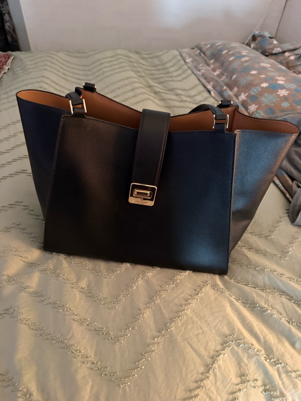 kate spade Black Leather Tote with Gold Hardware